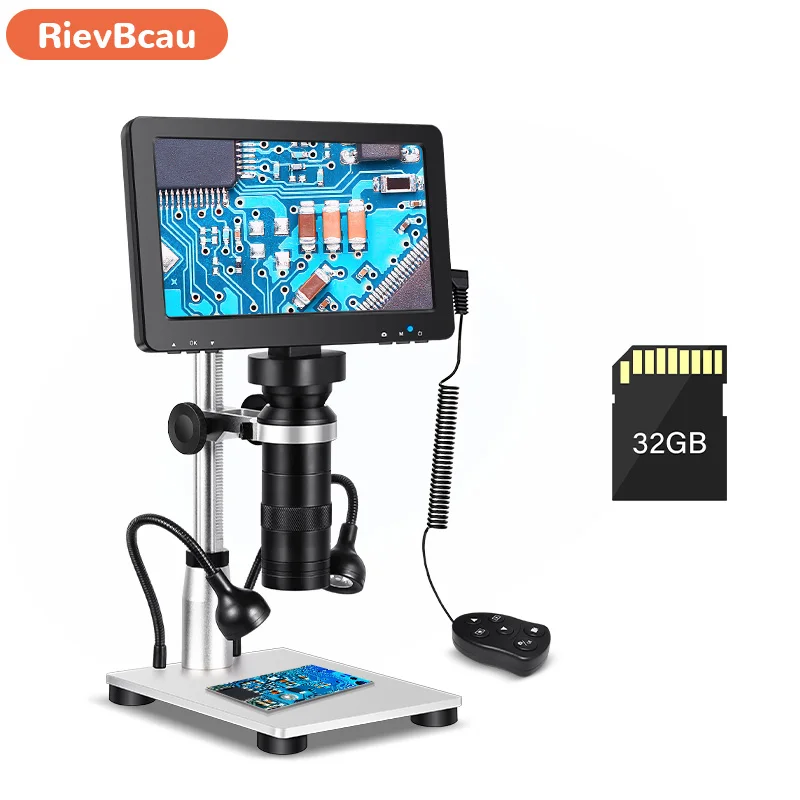 

RIEVBCAU Microscope Digital 1600X Magnification HD 16MP Ocular Coin Microscope For Repairing With 10 LED Light, 32GB TF Card