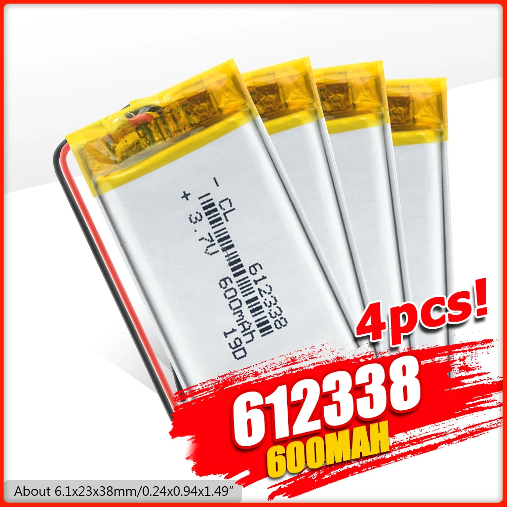 

3.7V 600mAh 612338 Polymer Li-ion Battery For DVR601FHD video recorder mirror dvr texet dvr-570fhd AvtoExpert DVR-815