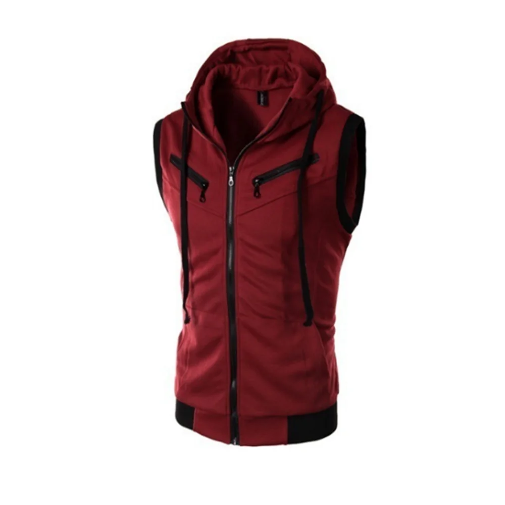2022 Spring And Summer New Men's Hooded Casual Sports Vest Men's Warm Riding Fashion Sleeveless Zipper Top