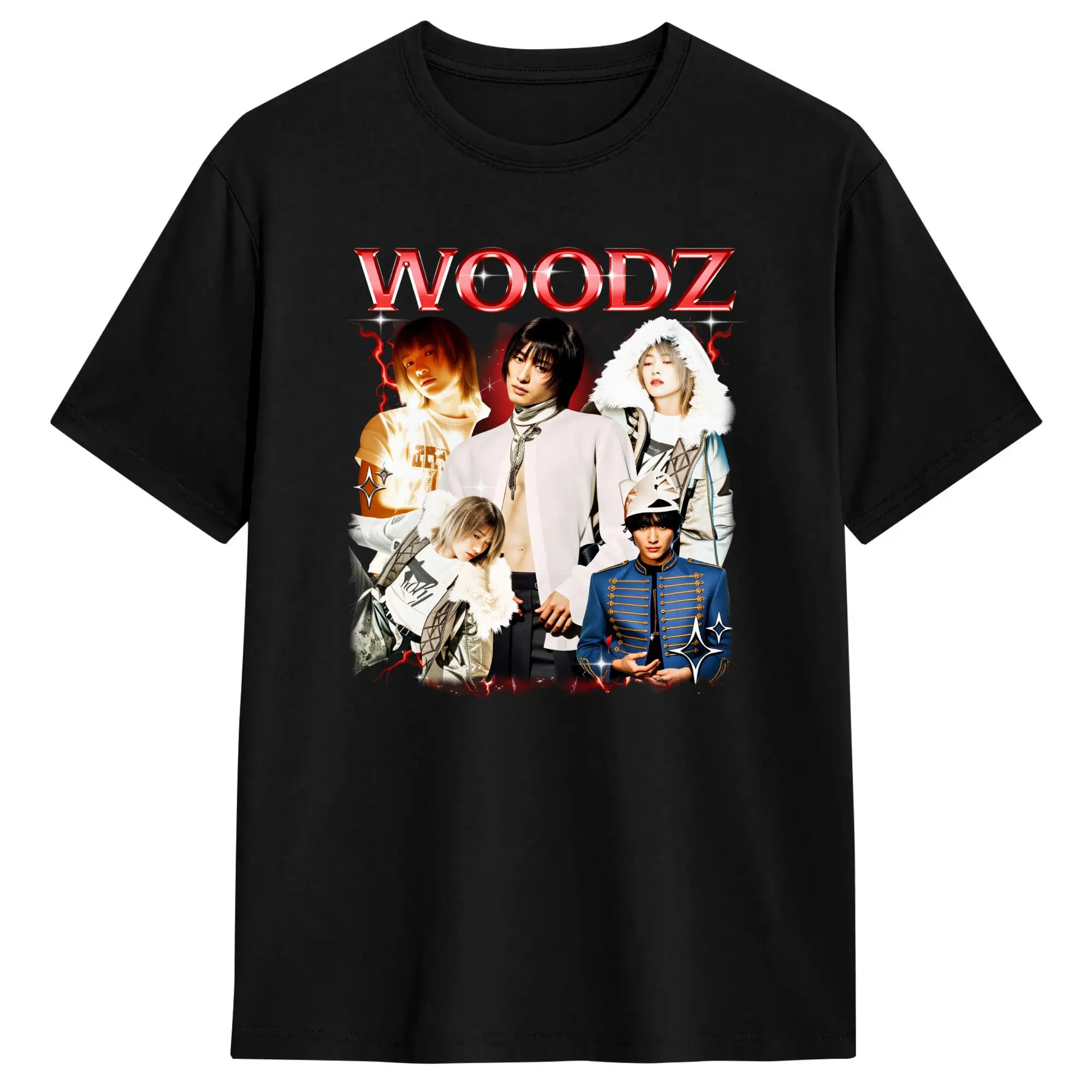 Фото Футболки WOODZ World Tour для мужчин, модная хлопковая футболка с круглым воротником и короткими рукавами, одежда больших размеров №1