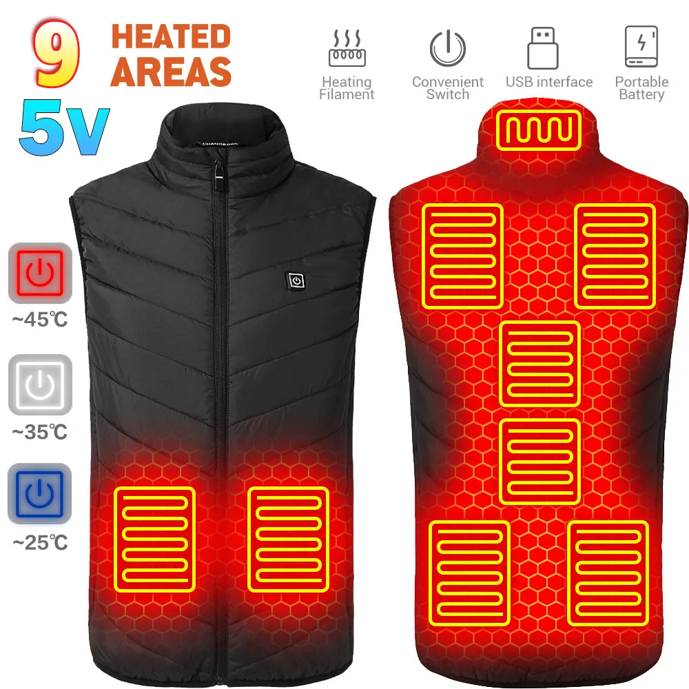 

Heated Vest Men Winter Warm Jacket USB Powered Electric Heating Vest Thermal Waistcoat Outdoor Sports Hiking Oversized S-6XL