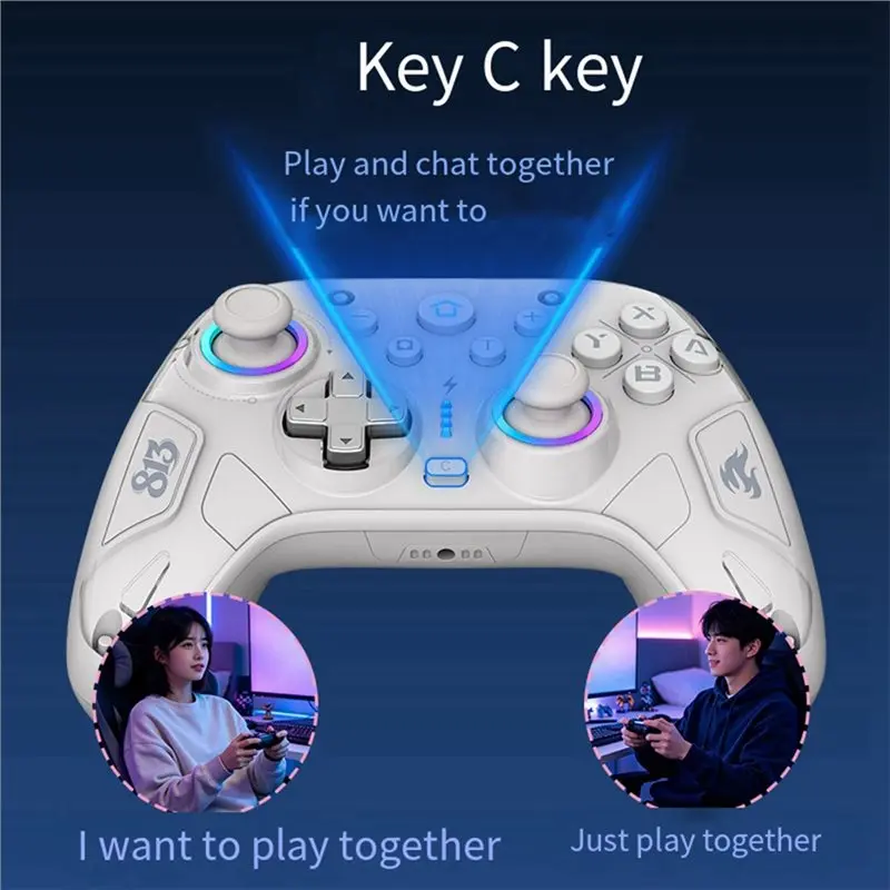 Фото ABFN-For Switch2 Беспроводной игровой контроллер с двумя моторами, RGB-подсветкой, 9-осевым гироскопом и программируемым геймпадом. №4