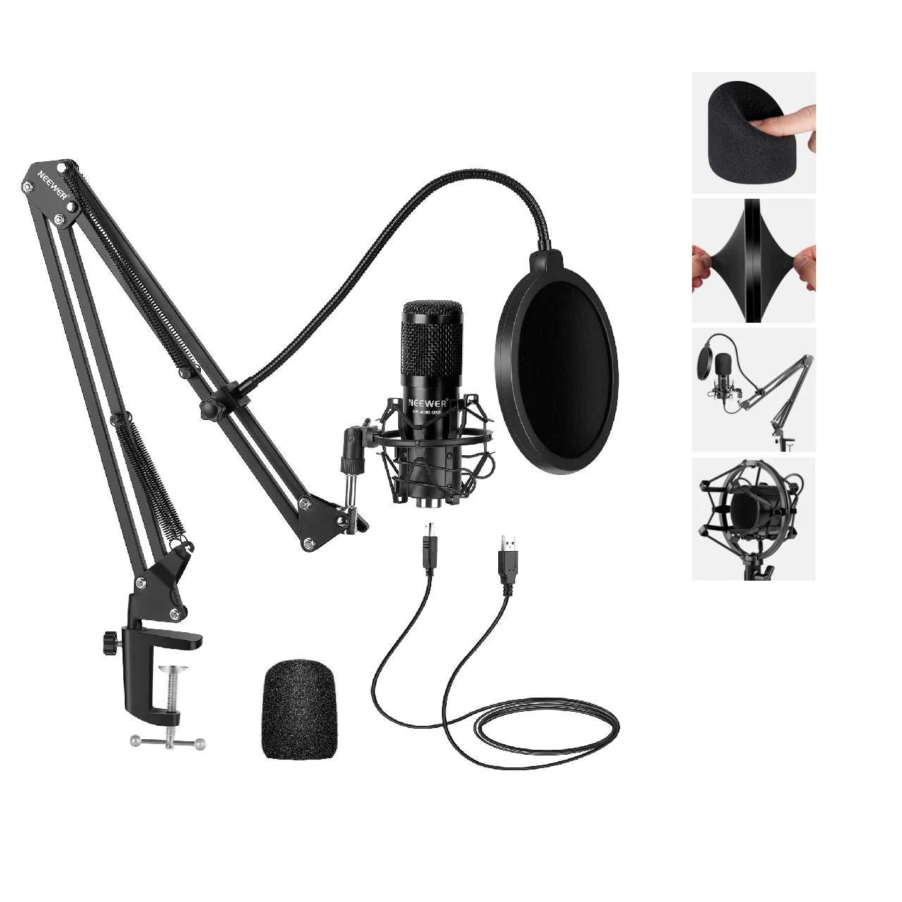 

Neewer Upgraded USB Microphone Kit with 25mm Large Capsule, 192KHZ/24BIT Plug & Play Cardioid Podcast Condenser Mic