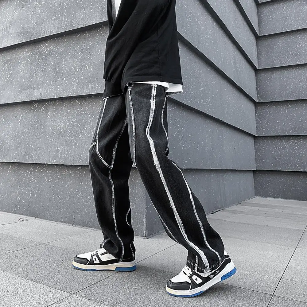 Four Seasons New Men's High Street Jeans Straight Pants Loose Wide Leg Pants Hip Hop Fashion Street Men's Ins Hot Sale JEANS