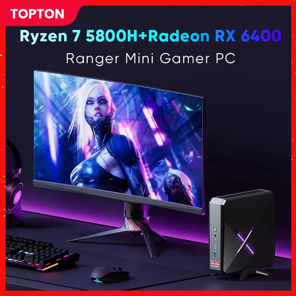 

Topton AMD Mini PC Gamer Ryzen 7 5800H Radeon RX 6400 Windows 11 2*DDR4 2xNVMe 2x2.5G LAN Mini Gaming PC Computer WiFi6 BT5.2