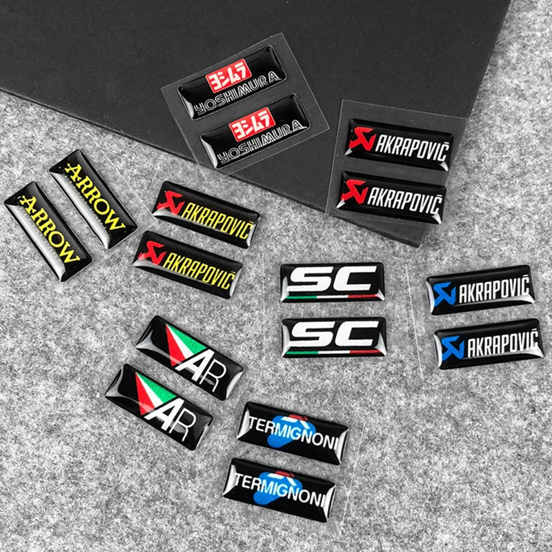 

2x Epoxy Resin 3D Raised Motorcycle Exhaust Pipe Decal Sticker Emblem For Scorpio Yoshimura Arrow AR SC Termignoni