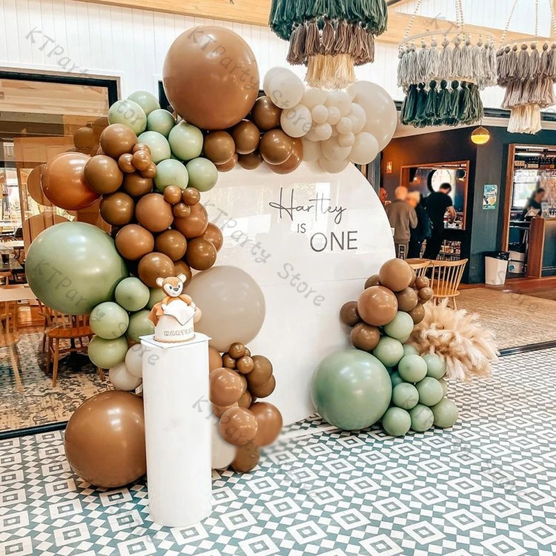 

136pcs Retro Coffee Balloon Garland Wedding Decoration Green Natural Send White Ballon Birthday Party Balloons Baby Shower Decor
