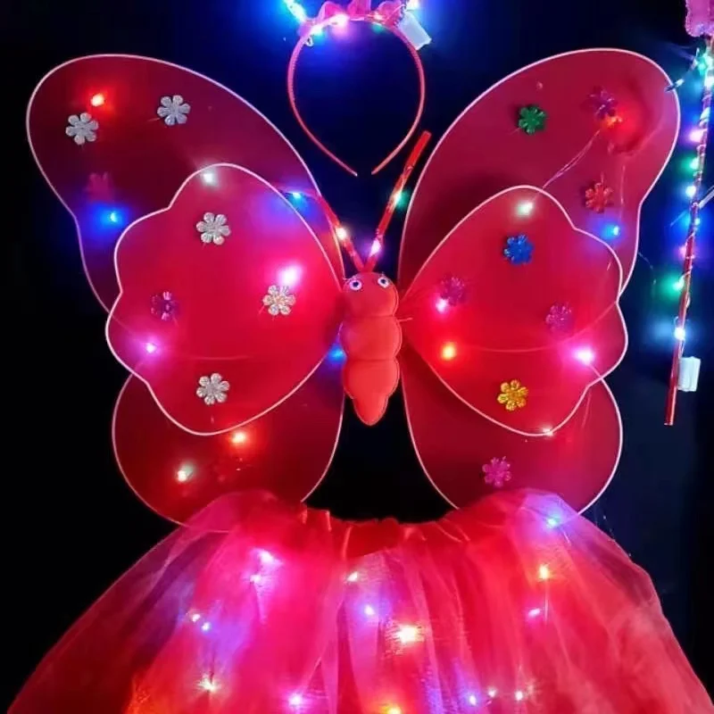 

LED Children Costume Props Girls Skirts Angel Luminous Wings Flashing Butterfly Skirt Lights Suit 2-8year Easter Valentines Day