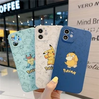 cartoon pikachu squirtle psyduck straight edge design phone cases for iphone 13 12 11 pro max mini xr xs max 8 x 7 back cover