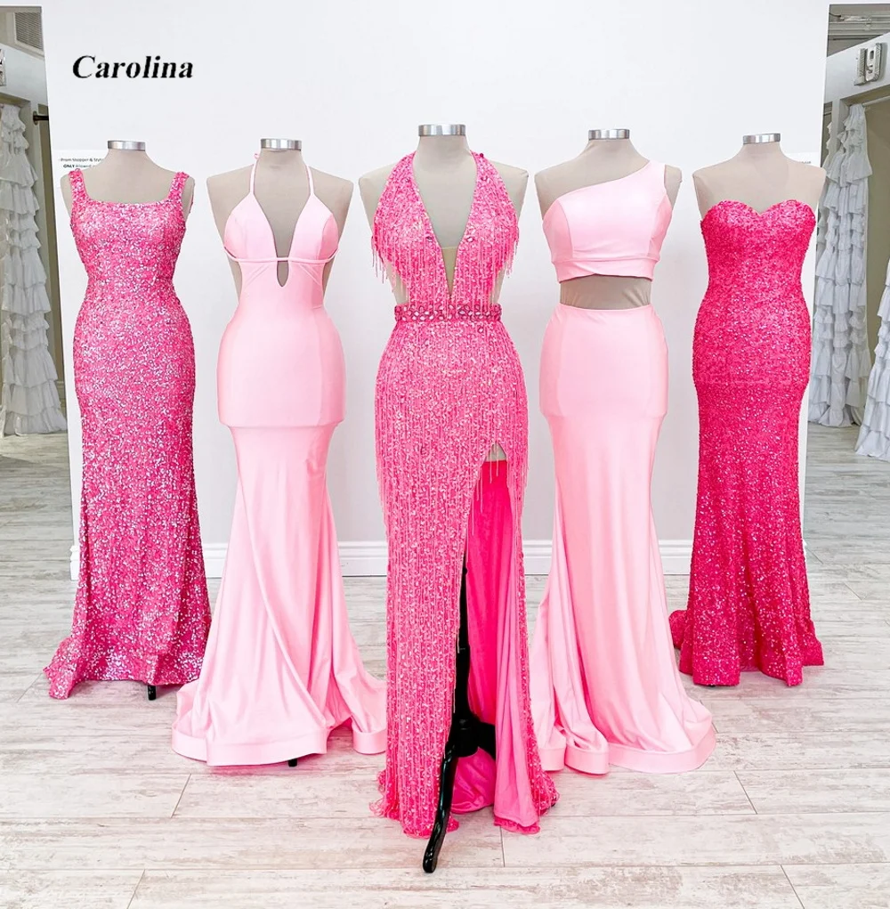 

Mermaid Prom Gown V-Neck Sequined Tassel Sexy High Split Occasion Dress Robe De Soirée Women Elegant Sexy Evening Party Dress