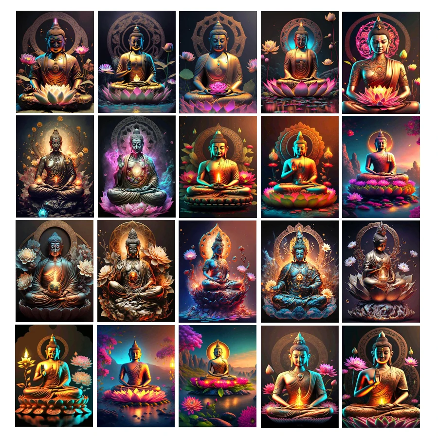 

FULLCANG Vintage Religious Buddha New Diamonds Painting Kits Diy Full Mosaic Embroidery Lotus Flower Picture Wall Decor FG1739