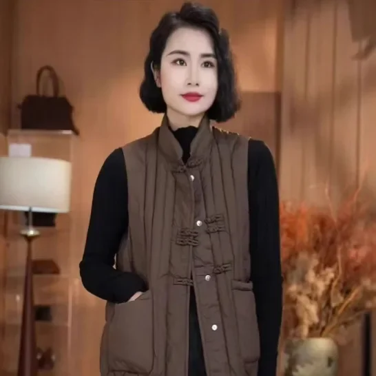 Новый пуховый жилет в китайском стиле с воротником-стойкой 2024 осень-зима теплый