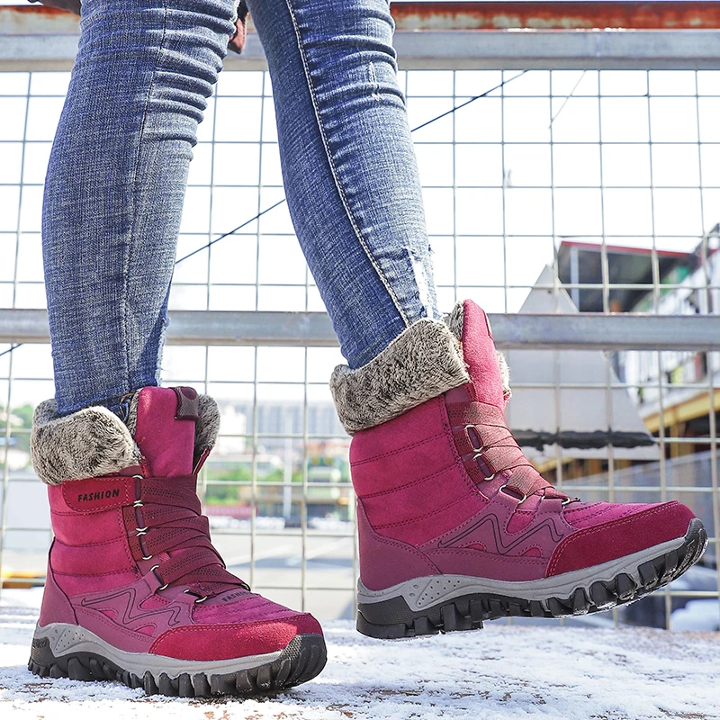 STRONGSHEN Winter Women Snow Boots Women Warm Fur Ankle Boots High-tops Female Non Slip Waterproof Boot Rubber Travel Shoes