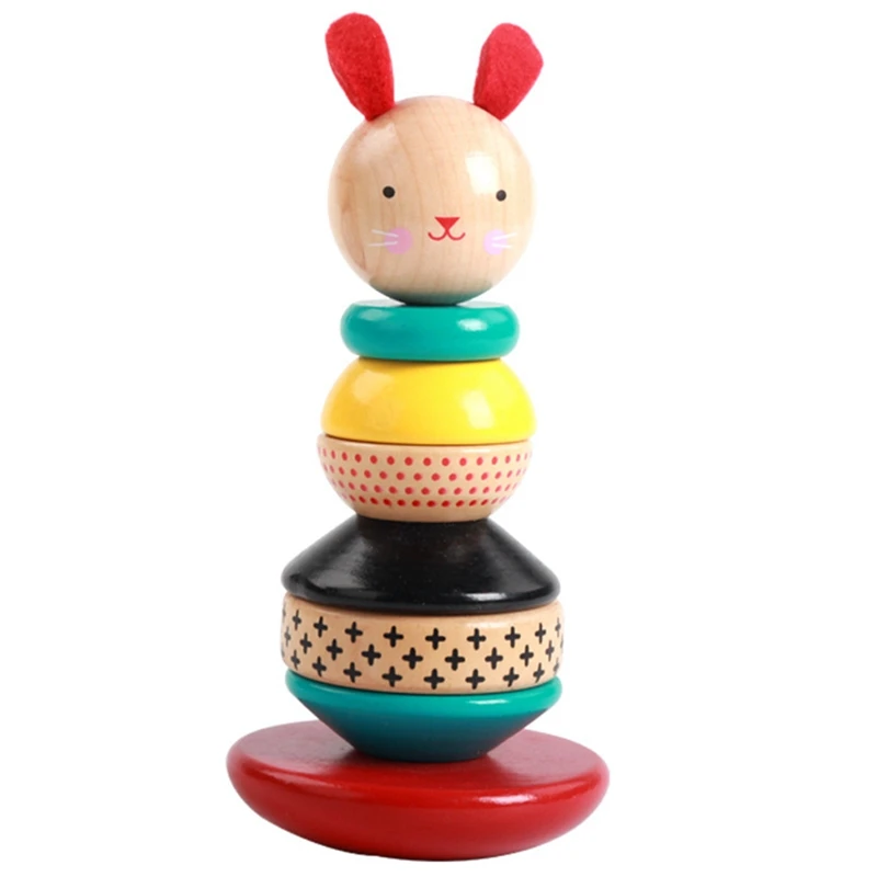 

Wooden Rabbit Set Tower Toy Stacker Pyramid Children's Educational Toys Colored Building Blocks Stacked Tumbler