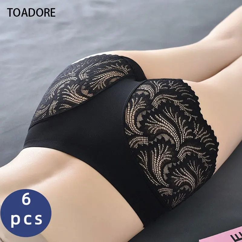 

6 PCS/Lot Women Seamless Underwear Female Panties Quality Lace Antibacterial Woman Mid Waist Silk Panty Underpants Bragas Mujer