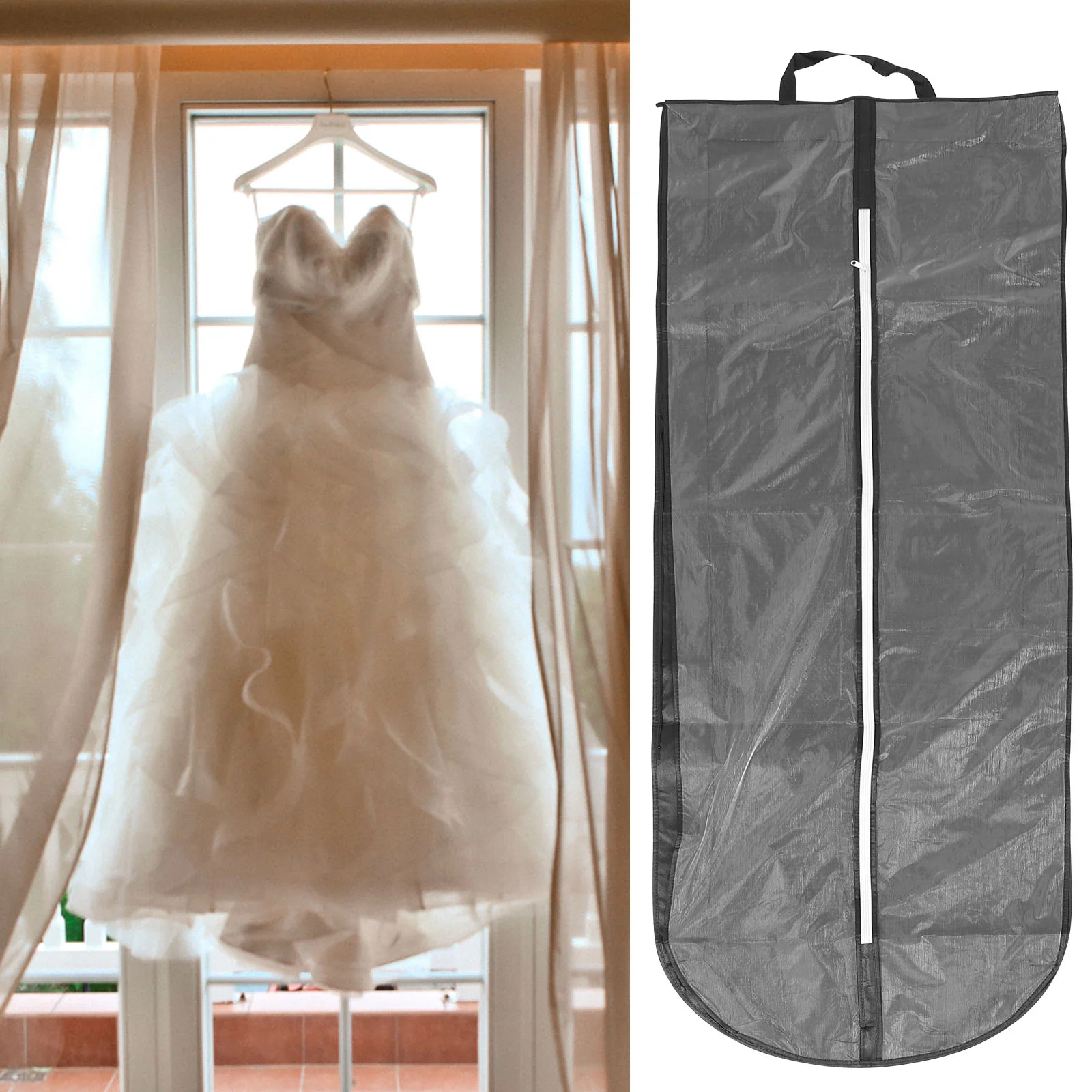 

Wedding Dress Cover Large Formal Dress Storage Bag for Dress Clothing (Black, 180x65x15cm)