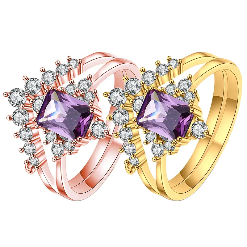 

2023 Fashion Europe and America New S925 Sterling Silver Ring amethyst Diamond Set Ring Elegant Personality Couple Ring Hot Sale