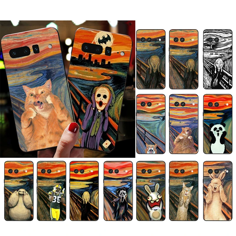 Фото Чехол для телефона Google Pixel 9 Pro XL 8 7 Pro 8A 7A 7 6A 6 Pro Pixel 4 3 XL 5 6 4A с рисунком Scream Cat Art Painting Funda №1