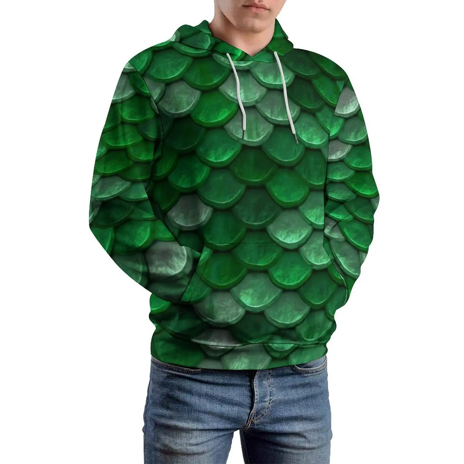 Красочные металлические повседневные толстовки с принтом зеленые весы кавайная