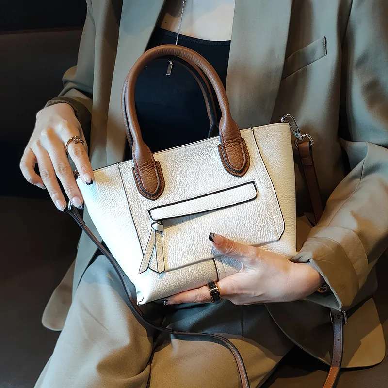 

New Top Layer Cow Leather Tote Bag Hand-held Single Shoulder Diagonal Leather Women's Bag with High Quality