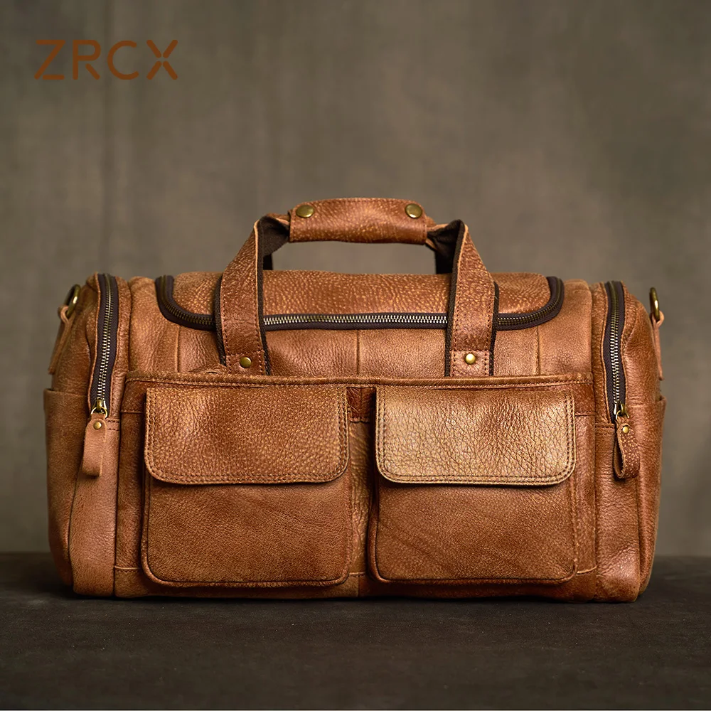 

ZRCX Genuine Leather Vintage Men's Hand Luggage Bag Travel Bag Large Capacity Single Shoulder Meser Messenger For 16 Inch Laptop