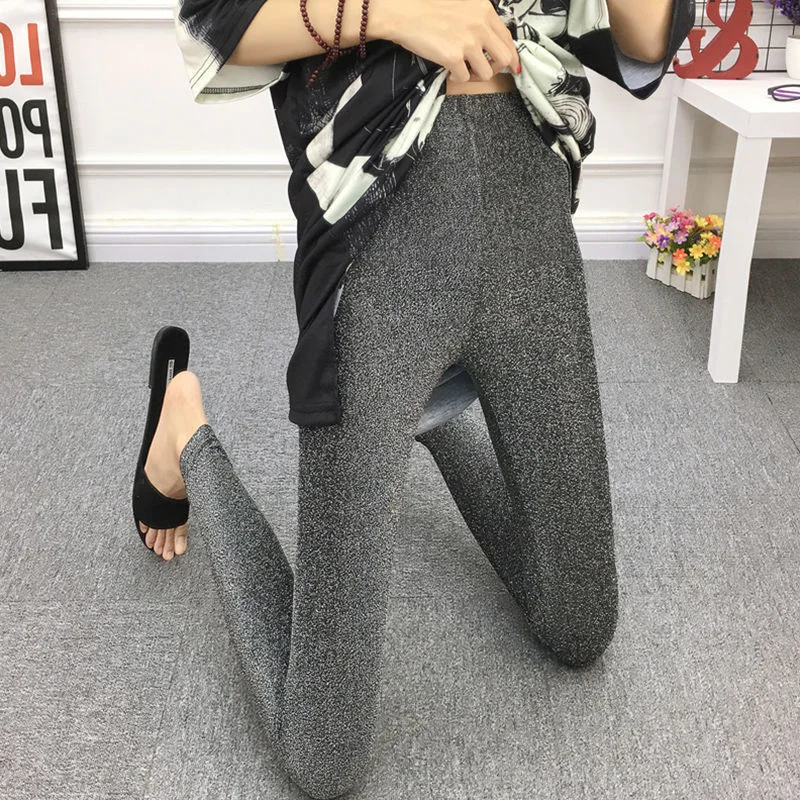 Glossy Glitter Sexy Workout Women Leggings Pants Seamless High Waist Elastic Pencil Trousers Tight Trousers