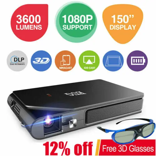 

Мини HD 3D WiFi проектор 1080P DLP домашний кинотеатр умный беспроводной зеркальный экран США