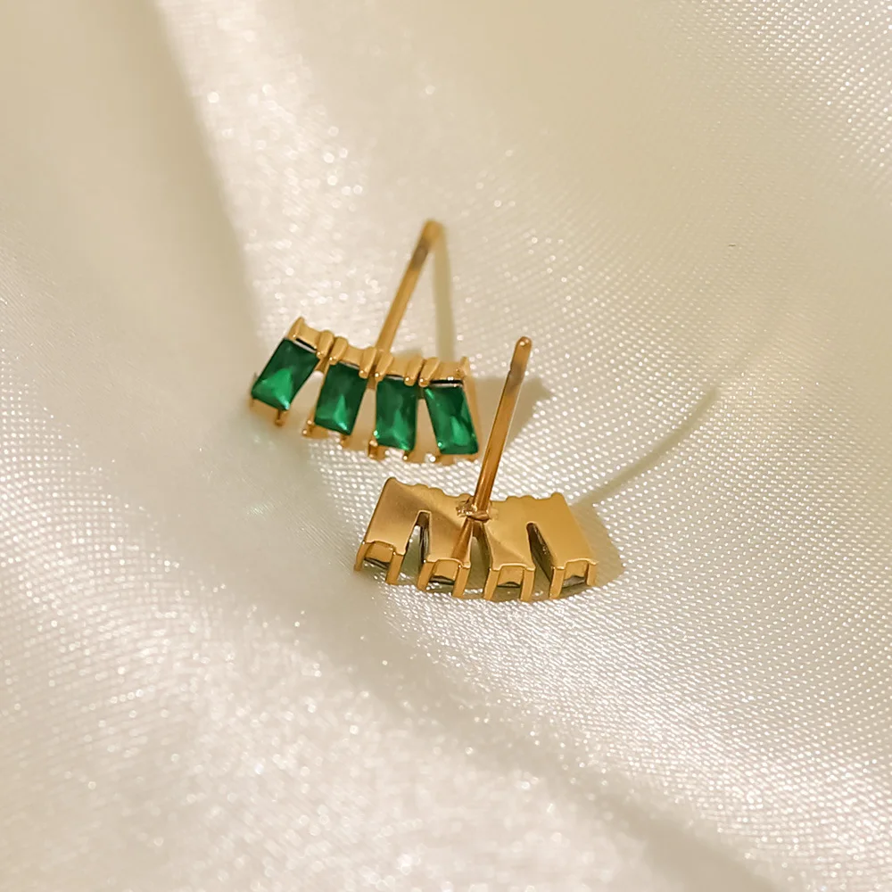 Stainless Steel PVD 18K Gold Plated Tarnish Waterproof Colorful Crystal Stud Earrings For Woman Jewelry Wholesale Trendy