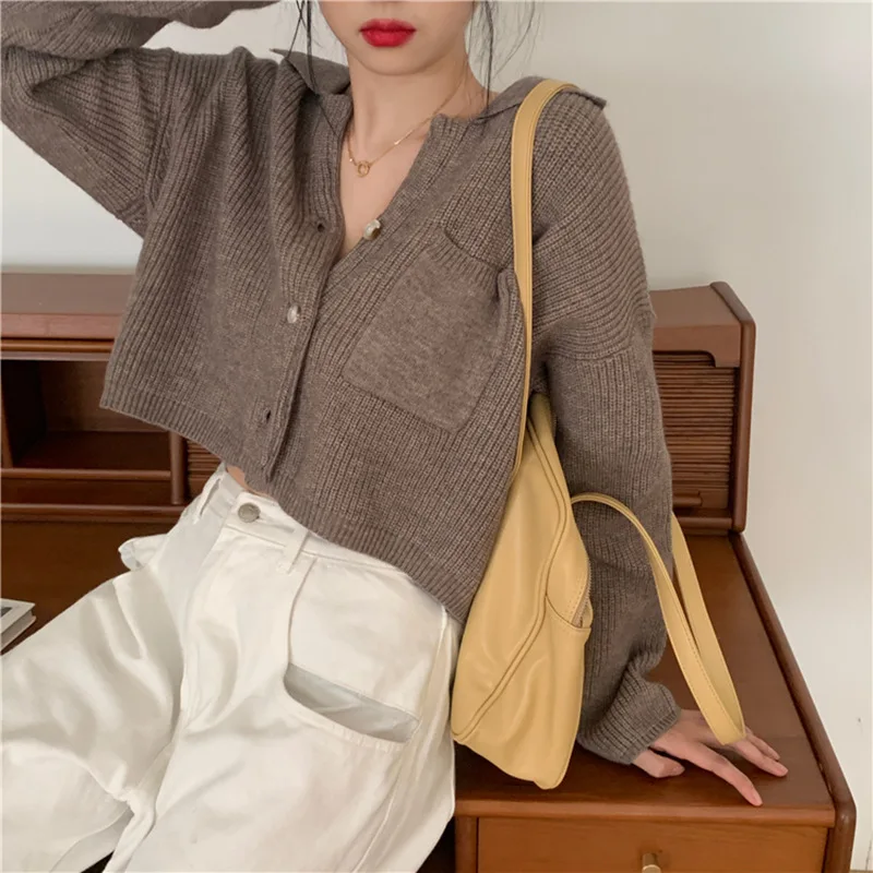 

Autumn Mini Short Coffee BM Soft Waxy Knitted Sweater, Cardigan Coat, Spring Women's Short Coat Japan Girl Sweaters Cardigan