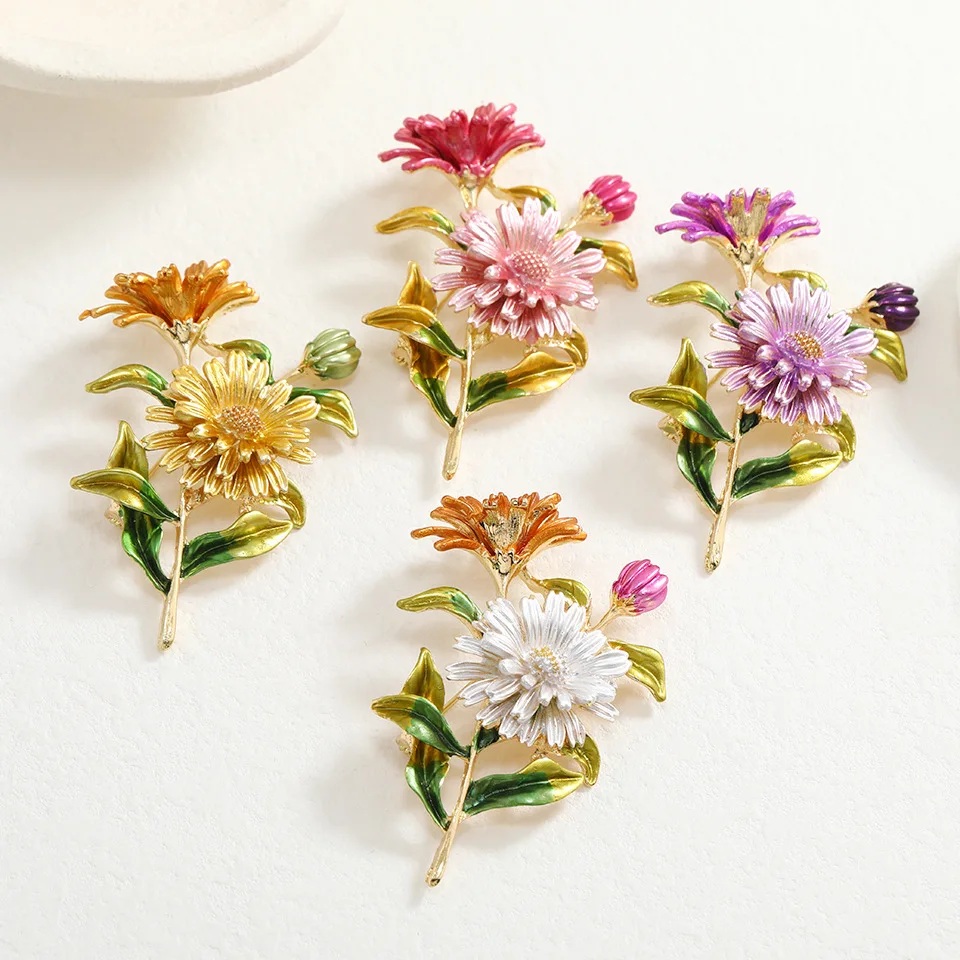 

High-end floral brooches for women corsage fashion painted drip oil multicolor chrysanthemum brooch jewelry pin accessories