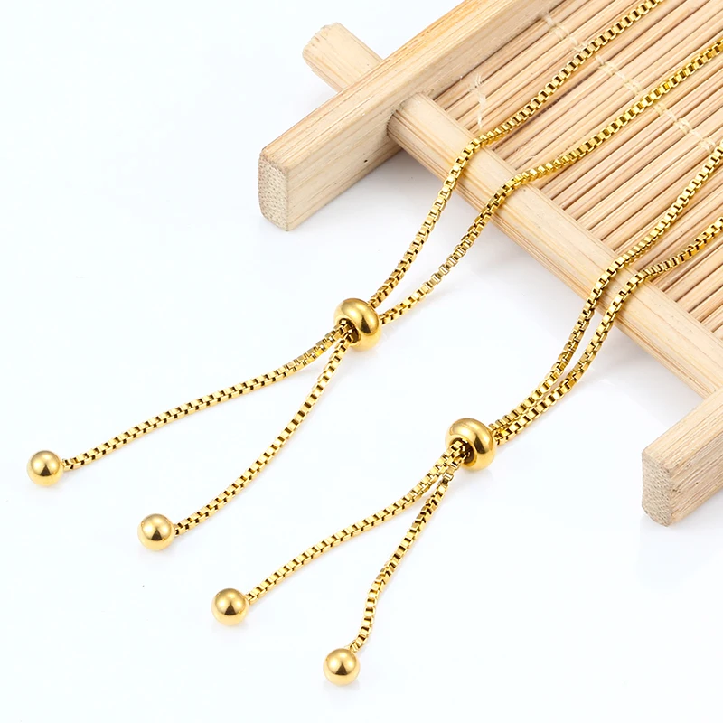 Stainless Steel Adjustable Slider Box Chains DIY Loops Connetor Pendants Bracelets Jewelry Making Supplies Accessories Findings