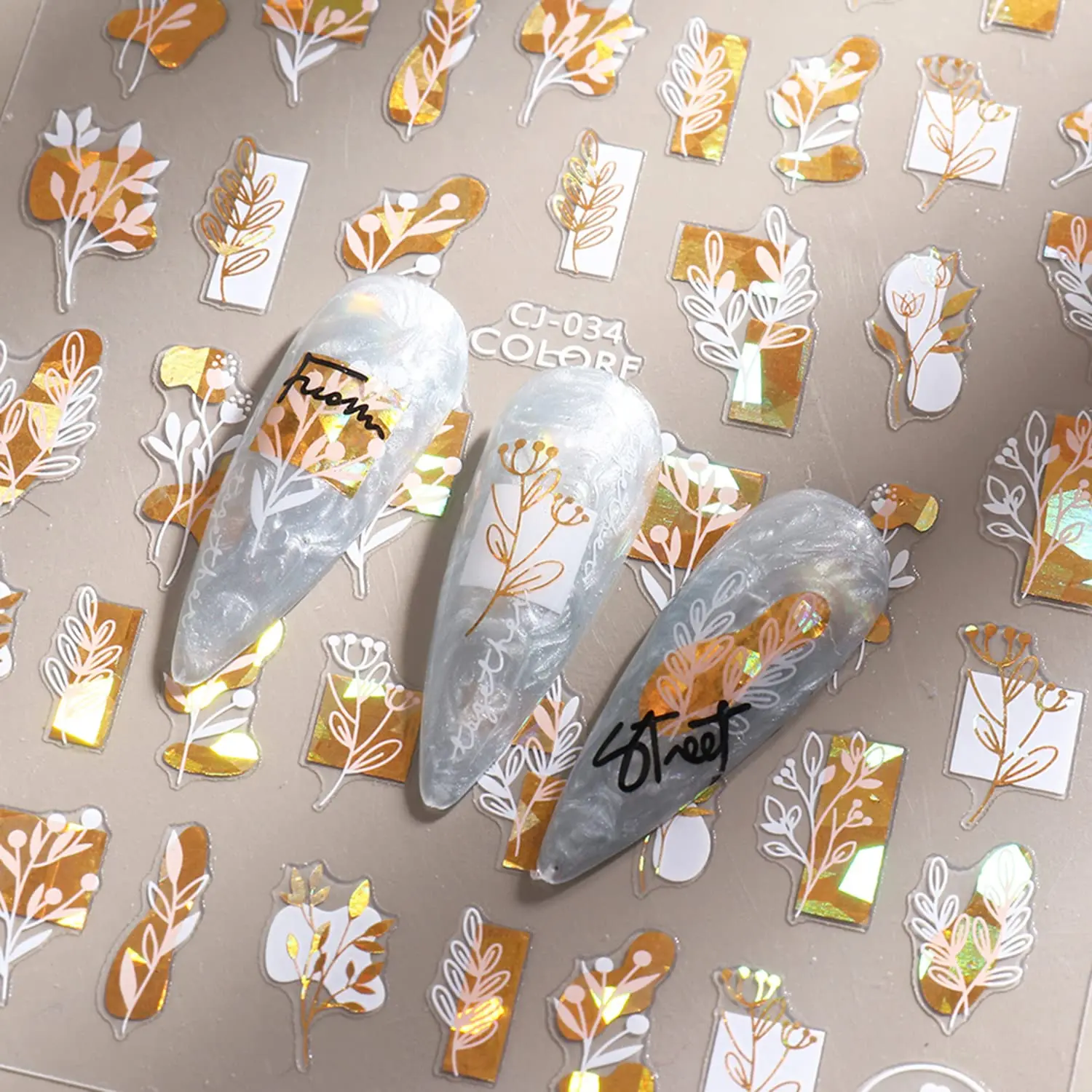 12 листов наклейки для дизайна ногтей 3D самоклеющиеся голографические лазерные