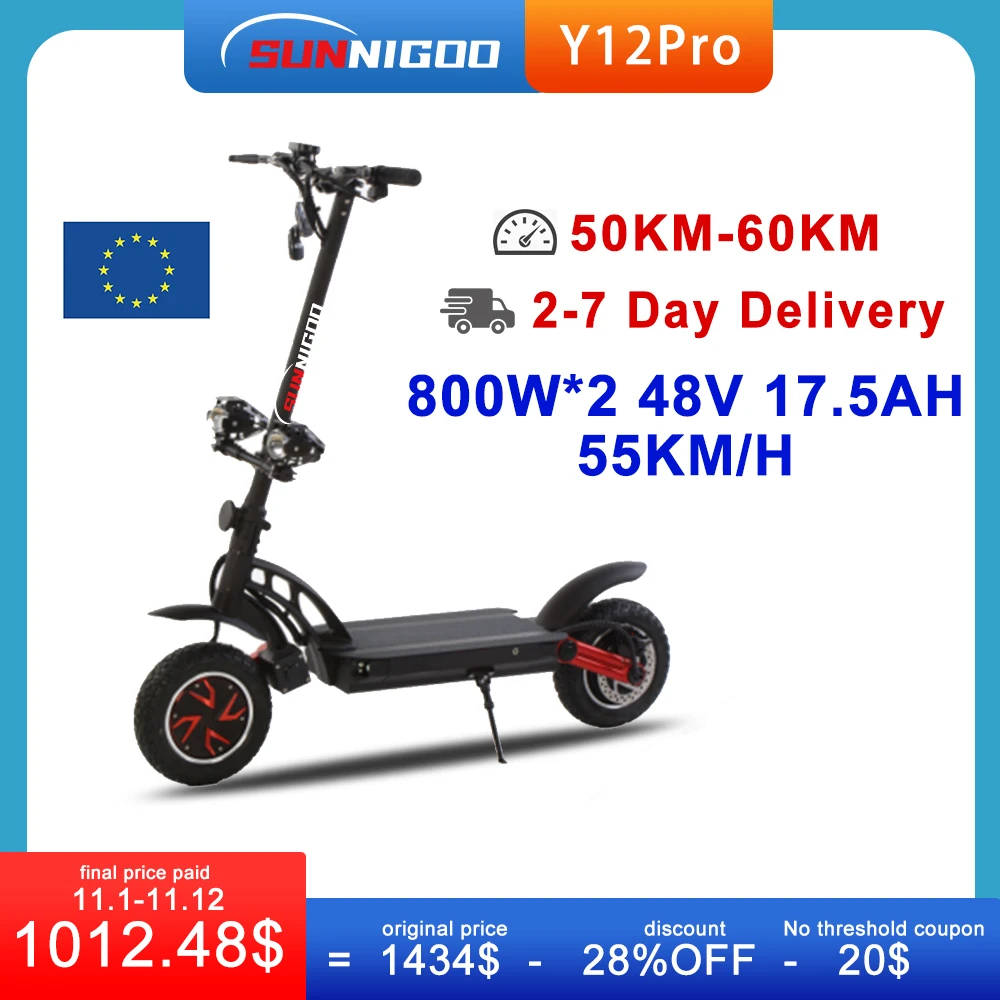 

Folding Electric Adult Scooter with 48V 17.5Ah 1600W Motor 55KM/H eScooter Better Kick Scooters 10inch Off road Electric Scooter