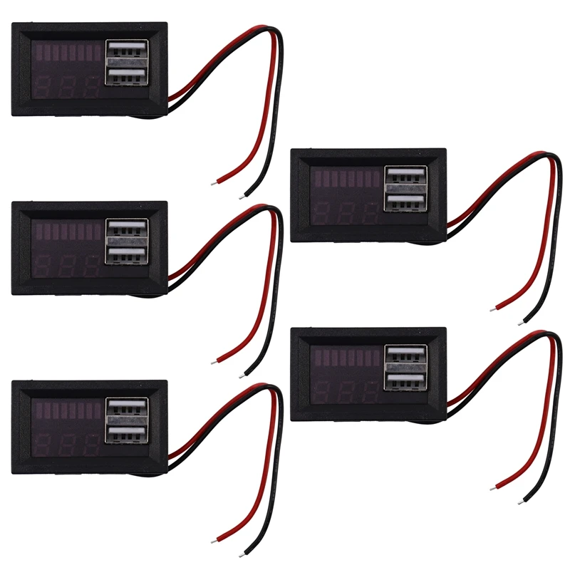 

5-кратный Красный светодиодный цифровой дисплей вольтметр измеритель Вольт тестер панель для Dc 12 В автомобильные транспортные средства USB выход 5 в 2 а батарея 12,6 в