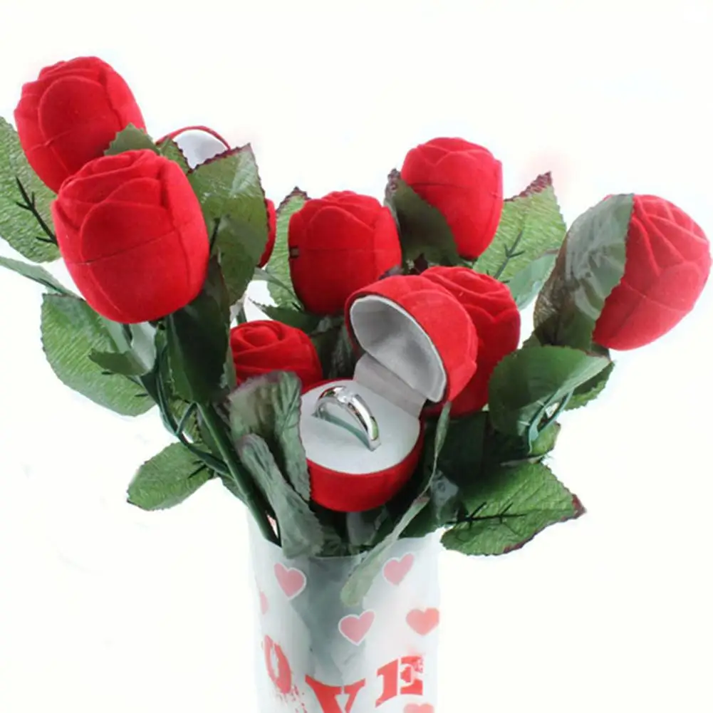 

2pcs Rose Shaped Jewelry Gift Box Small Case Velvet Creative Ring Box Amazing Gift for Romantic Engagement Wedding Valentine Day