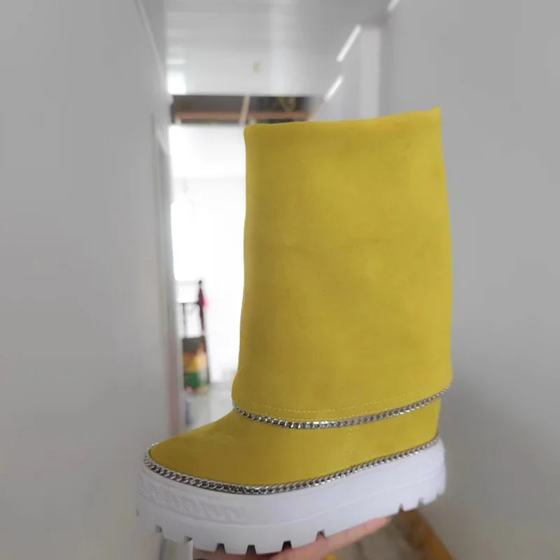 Женские средние сапоги на римской платформе с утолщенной подошвой увеличивающие