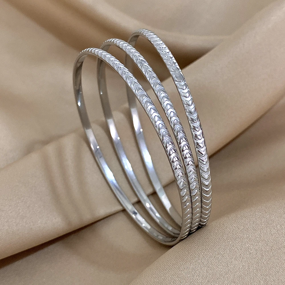 Greatera 3 шт./компл. 65 мм текстурированные браслеты из нержавеющей стали для женщин