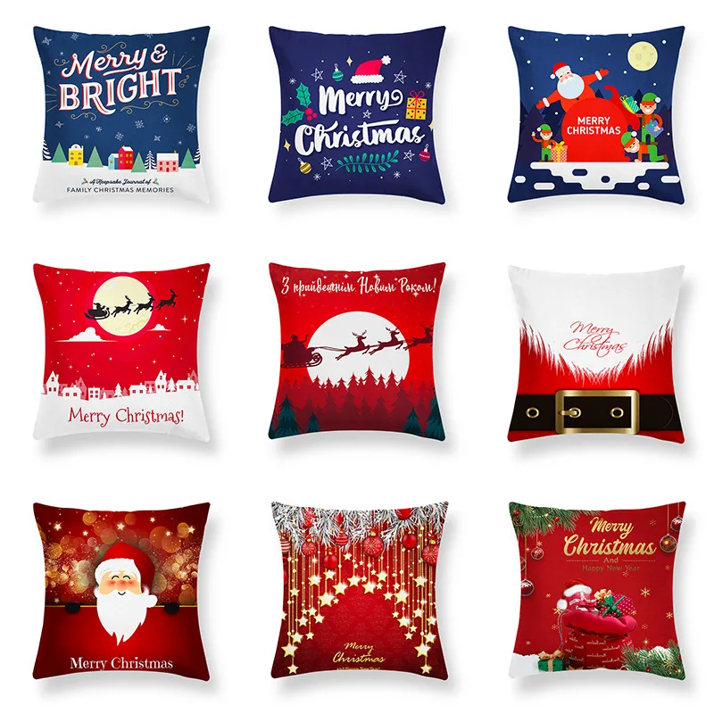 

Hot Sale Santa Claus Pillow Case Peach Skin New Year Linen Pillowcase Sofa Cushion Cover Factory Direct Sales