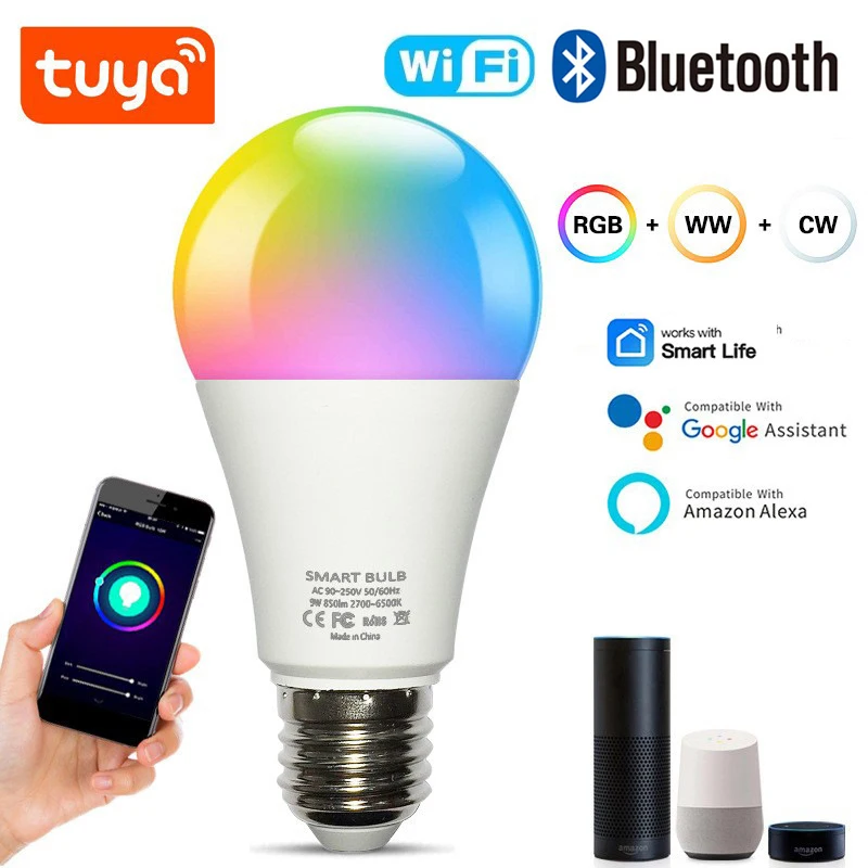 Умная лампа Tuya Wi-Fi/Bluetooth Alexa Led Lamp E27 RGB Умные лампочки 220 В 110 лампы для Google Assisatnt Smart