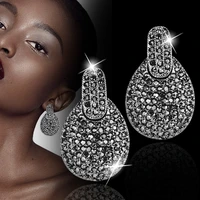 leeker gothic style women round circle earrings black cubic zircon female vintage party jewelry wedding accessories zd1 xs8