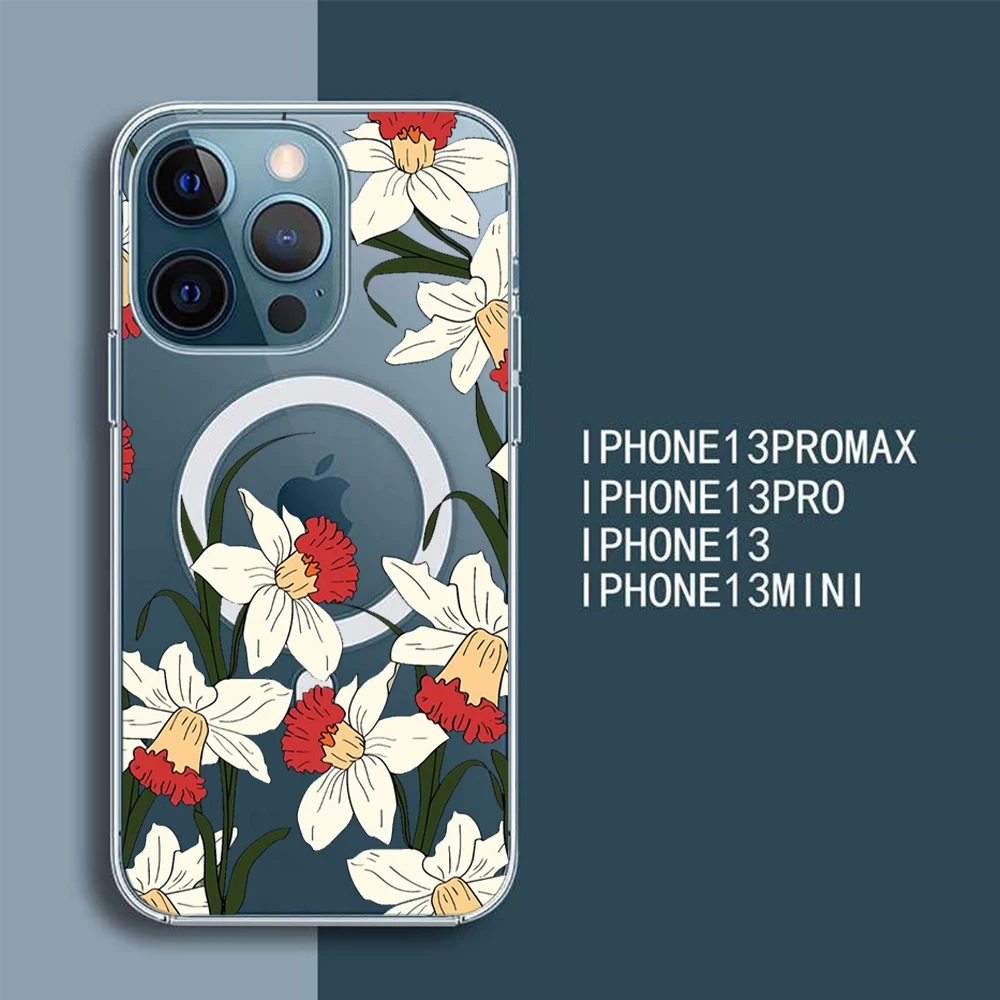 

Super Magnetic MagSafe Retro Mountain Sunrise Design Phone Case for Iphone 13 12 Pro Max Mini flower