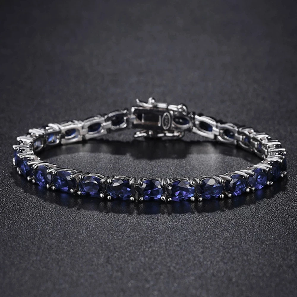 

925 Sterling Silver Tennis Bracelet Hip Hop Rock Oval Blue Spinel Bracelet Men and Women Luxury Jewelry Wedding Banquets