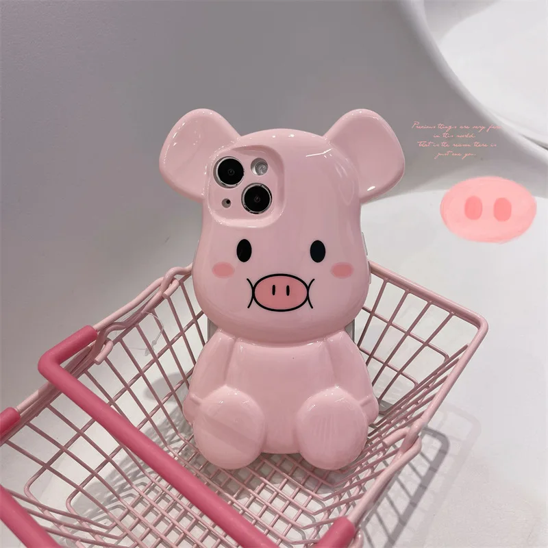 

PG-70-BLX For Creative Cute Cartoon Stereo Pig Cover for iPhone 11 12 13 Pro X XR XS Max Shockproof Phone Case iPhone 13 Case