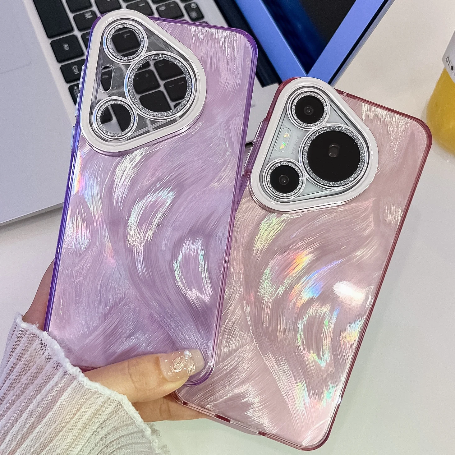 Роскошный Серебристый градиентный силиконовый чехол для Pura 70Ultra 70 Pro Mate 60 с