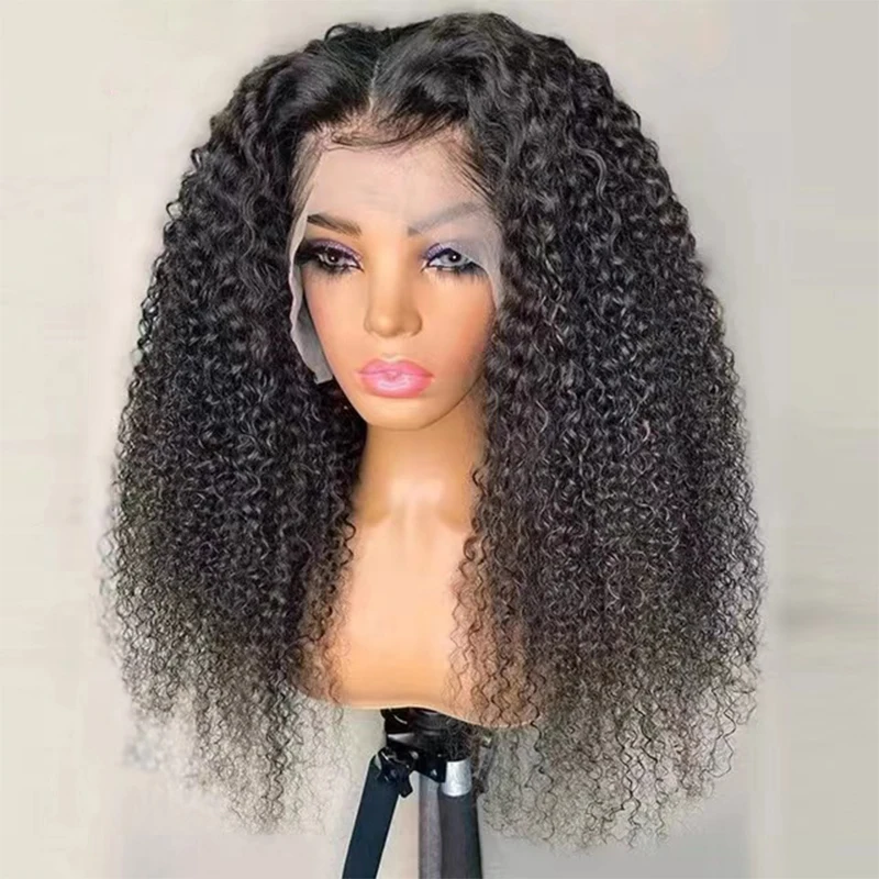 

Natural Black 26Inch Long Soft Kinky Curly Lace Front Wig For Women With BabyHair Heat Resistant 200 Density Wth Baby Hair