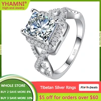 yhamni delicate square cubic zircon rings for women girl luxury white gold color tibetan silver ring fashion jewelry best gift