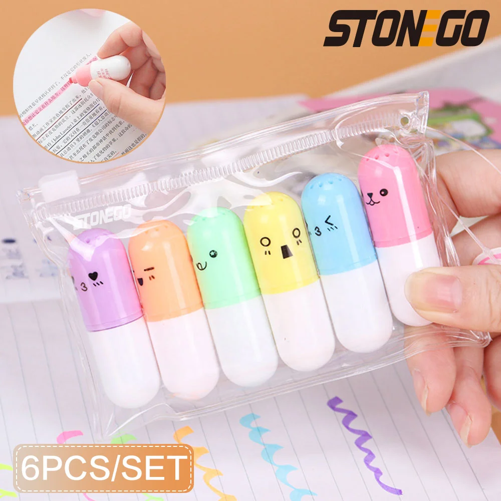 Искусственная мини-маркировка, яркая ручка для школы и офиса, канцелярские товары для студентов, 6 шт./комплект