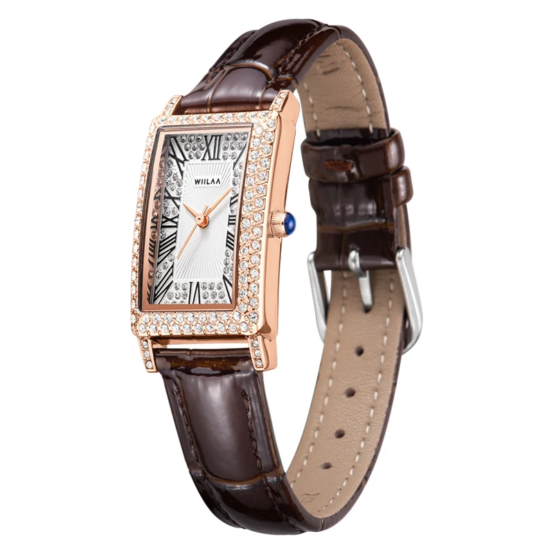 WIILAA Fashion Ladies Watch Diamond Waterproof Casual Quartz Watch Clock Leather Strap Wristwatch Bracelet Luxury Women Watches enlarge