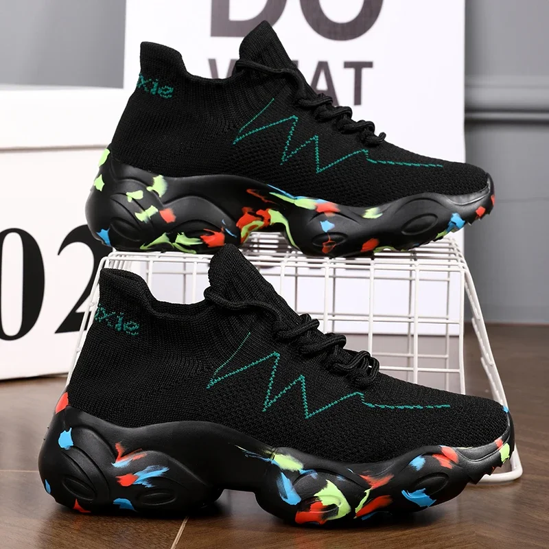 Женские высокие кроссовки на плоской подошве без шнурков женская обувь