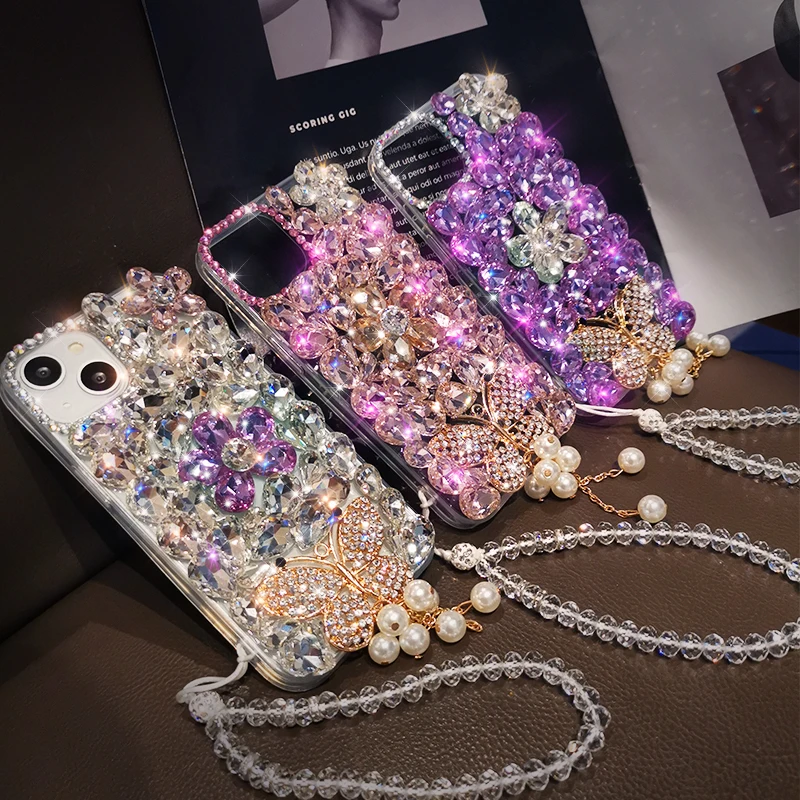 

For IPhone 11 12 13 Pro Max Mobile Phone Case Luxury Rhinestone Gem for IPhone 13 Promax High-end Full Diamond Protective Cover